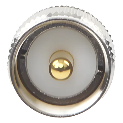 Adaptador de Conector RF / TNC Hembra a UHF Macho PL-259 / Montaje en Línea / Cuerpo Níquel / Contacto Oro / Aislante Teflón