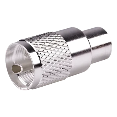 Conector Coaxial UHF Macho / PL-259 / Ensamble Roscado-Soldable / Para Cables RG-8/U, RG-213, RG-214, LMR-400, Belden 9913 / Cuerpo Bronce Plateado / Concha Níquelada
