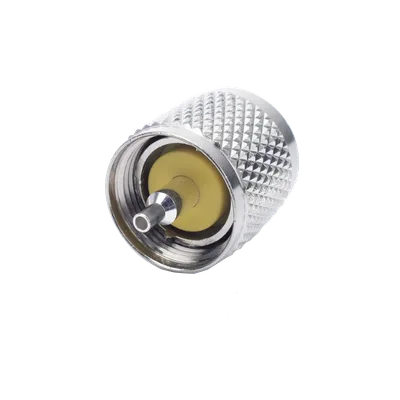 Conector Coaxial UHF Macho / PL-259 / Anillo Plegable / RG-8/X, LMR-240, 9258 / Níquel-Plata / Baquelita