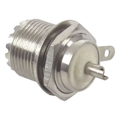 Conector UHF Hembra / Montaje Frontal D Plano / Cuerpo Níquel / Contacto Plata / Aislante Teflón