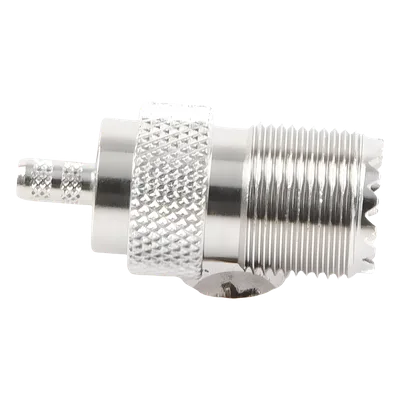 Conector UHF Hembra / SO-239 / Anillo Plegable / Cable RG-58/U y RG-142/U / Níquel y Plata / Delrin
