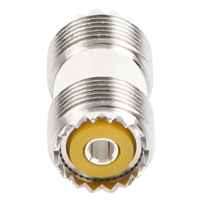 Adaptador Coaxial Barril / UHF Hembra SO-239 a UHF Hembra SO-239 / Montaje en Línea / Cuerpo Bronce Niquelado / Contacto Plateado