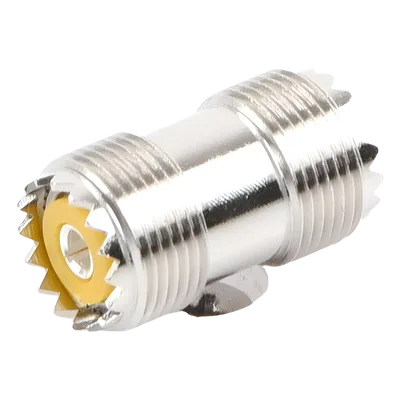 Adaptador Coaxial Barril / UHF Hembra SO-239 a UHF Hembra SO-239 / Montaje en Línea / Cuerpo Bronce Niquelado / Contacto Plateado