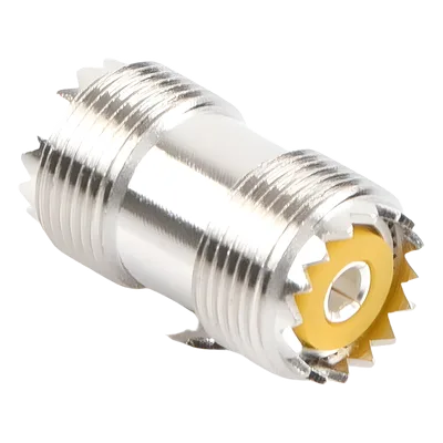 Adaptador Coaxial Barril / UHF Hembra SO-239 a UHF Hembra SO-239 / Montaje en Línea / Cuerpo Bronce Niquelado / Contacto Plateado
