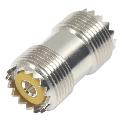 Adaptador Coaxial Barril / UHF Hembra SO-239 a UHF Hembra SO-239 / Montaje en Línea / Cuerpo Bronce Niquelado / Contacto Plateado
