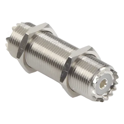 Adaptador Pasamuros / Doble UHF Hembra SO-239 / Montaje Chasis / Cuerpo Niquelado / Contacto Plateado