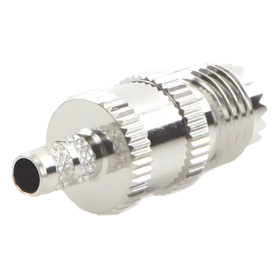 Conector RF Mini UHF Hembra / Anillo Plegable / Cables RG-58/U y RG-142/U / Cuerpo Níquel / Contacto Plata / Aislante Delrin
