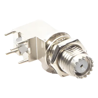 Conector Mini UHF Hembra / Montaje en PCB / Soldable / Cuerpo y Contacto de Estaño / Aislante de Polipropileno