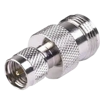 Adaptador de RF / Mini-UHF Macho a N Hembra / Cuerpo Bronce Niquelado / Contacto Oro / Aislante Teflón