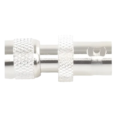 Adaptador de Conector / Mini UHF Macho a BNC Hembra / Montaje en Línea / Cuerpo Bronce Niquelado / Contacto Oro / Aislante Teflón
