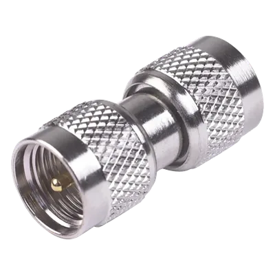 Adaptador Barril / Mini-UHF Macho a Macho / Bronce Niquelado / Teflón / Montaje en Línea