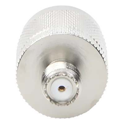 Adaptador Coaxial en Línea / Mini UHF Hembra a N Macho / Cuerpo Bronce Niquelado / Contacto Oro / Aislante Teflón