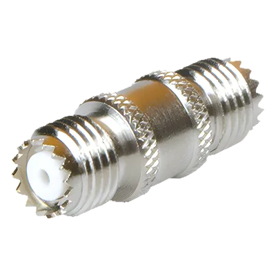 Adaptador Barril RF / Mini-UHF Hembra a Mini-UHF Hembra / Montaje en Línea / Cuerpo Bronce Niquelado / Contacto Oro / Aislante Teflón