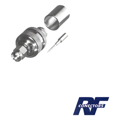 Conector SMA Macho / Anillo Plegable / Cuerpo Bronce Niquelado / Contacto Oro / Teflón / Cables RG8/U, LMR-400, CNT-400, LP-400