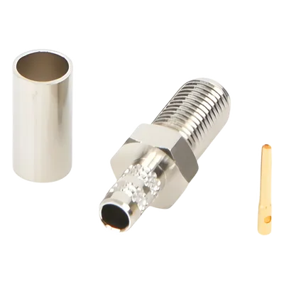 Conector Coaxial SMA Hembra / Anillo Plegable / Para Cable RG-58/U / Cuerpo Bronce Niquelado / Contacto Oro / Aislante Teflón