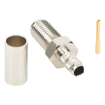 Conector Coaxial SMA Hembra / Anillo Plegable / Para Cable RG-58/U / Cuerpo Bronce Niquelado / Contacto Oro / Aislante Teflón