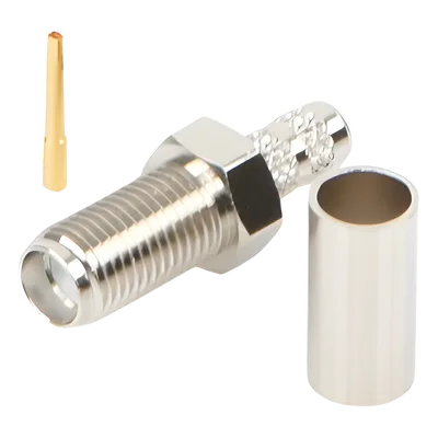 Conector Coaxial SMA Hembra / Anillo Plegable / Para Cable RG-58/U / Cuerpo Bronce Niquelado / Contacto Oro / Aislante Teflón
