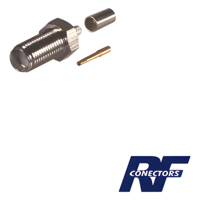 Conector Coaxial SMA Hembra / Anillo Plegable / Para Cable RG-58/U / Cuerpo Bronce Niquelado / Contacto Oro / Aislante Teflón