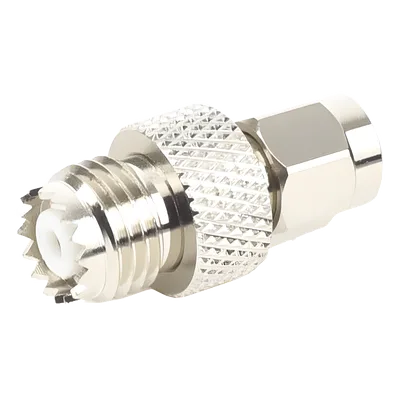 Adaptador en Línea / SMA Macho a Mini-UHF Hembra / Bronce Niquelado / Contacto Oro / Aislante Teflón