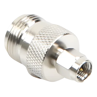 Adaptador RF Coaxial / SMA Macho a N Hembra / En Línea / Cuerpo Bronce Niquelado / Contacto Oro / Aislante Teflón