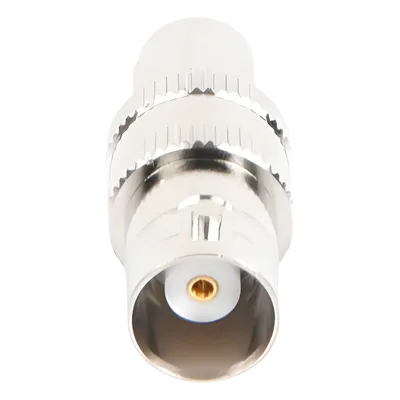 Adaptador RF Coaxial / SMA Macho a BNC Hembra / En Línea / Cuerpo Bronce Niquelado / Contacto Oro / Aislante Teflón