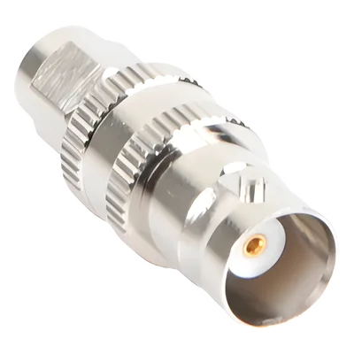 Adaptador RF Coaxial / SMA Macho a BNC Hembra / En Línea / Cuerpo Bronce Niquelado / Contacto Oro / Aislante Teflón