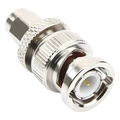 Adaptador Coaxial en Línea / SMA Macho a BNC Macho / Cuerpo Bronce Niquelado / Contacto Oro / Aislante Teflón
