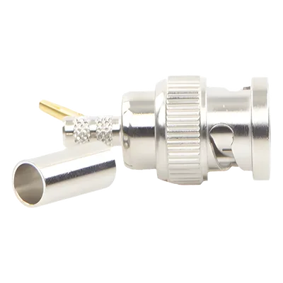 Conector BNC Macho Inverso / Anillo Plegable / Bronce Niquelado / Contacto Oro / Teflón / RG-58/U / RG-142/U