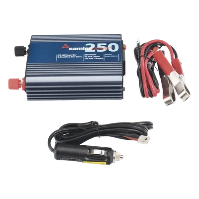 Inversor de Corriente CD-CA / 250 W / Entrada 12 Vcc / Salida 115 Vca 60 Hz / Onda Sinusoidal Modificada / 0.82 ft Cable Encendedor