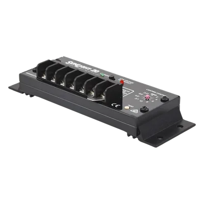 Controlador Solar para Iluminación / 20 A / 12 Vcc / 10 Opciones de Iluminación / Detección Automática Día/Noche / Regulación 14.1 V