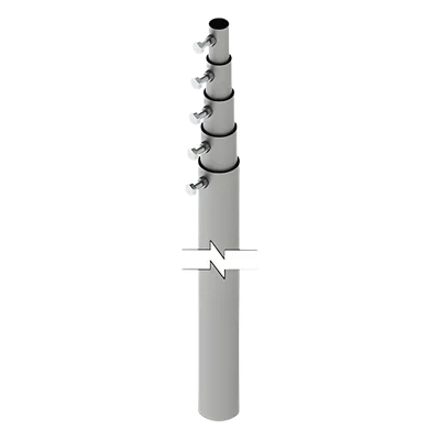 Mástil Telescópico / 15 m (49.2 ft) / 5 Secciones Concéntricas / Tubo Galvanizado Calibre 20 / Carga Máxima 6 kg / Resistencia Viento 70 km/h