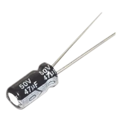Capacitor Electrolítico de Aluminio / 47 µF / 50 Vcc / 105 °C / ESR 0.14 Ω / 6.3 x 11 mm