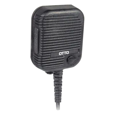 Micrófono-Bocina para Radio Portátil / Control de Volumen / PTT 1 Millón de Ciclos / Jack 2.5 mm / Cable Espiral 40 lb / Clip 360° / MIL-STD-810