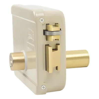 Cerradura Eléctrica / Doble Cerrojo / 12 VCC/VCA / Activación por Pulso 2 s / Exterior Derecha / 129 x 103 x 38 mm