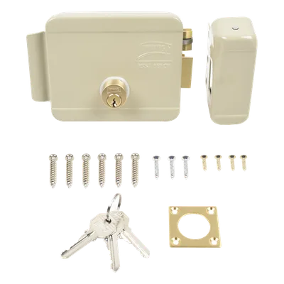 Cerradura Eléctrica / Doble Cerrojo / 12 VCC/VCA / Activación por Pulso 2 s / Exterior Derecha / 129 x 103 x 38 mm