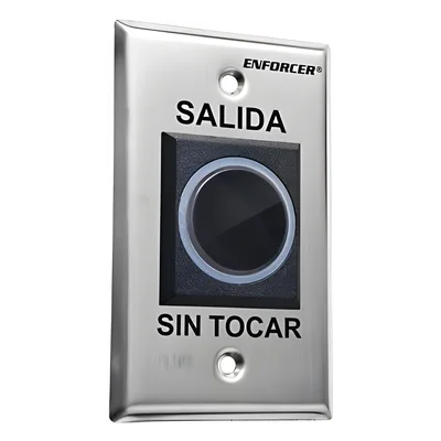 Botón de Salida sin Contacto / Sensor IR Ajustable 6 a 20 cm / LED Bicolor / Relé 0.5 a 30 s / 12-24 VCA/VCC / UL 294