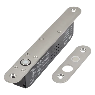 Cerradura de Perno Eléctrica / Diseño Estrecho para Perfiles Delgados / Temporizador 10 s / Buzzer y LED Bicolor / 12-24 VDC / Sensor de Estado de Puerta