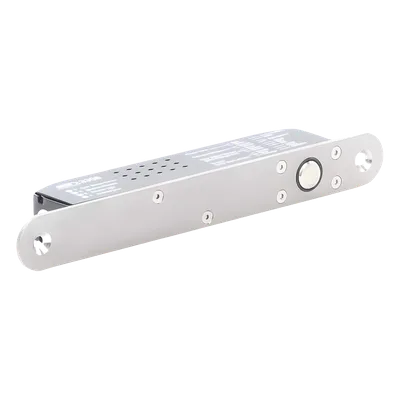 Cerradura de Perno Eléctrica / Diseño Estrecho para Perfiles Delgados / Temporizador 10 s / Buzzer y LED Bicolor / 12-24 VDC / Sensor de Estado de Puerta