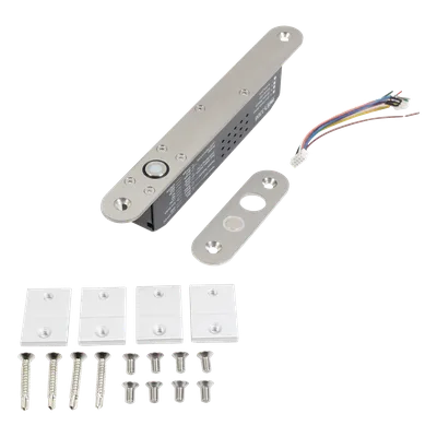 Cerradura de Perno Eléctrica / Diseño Estrecho para Perfiles Delgados / Temporizador 10 s / Buzzer y LED Bicolor / 12-24 VDC / Sensor de Estado de Puerta