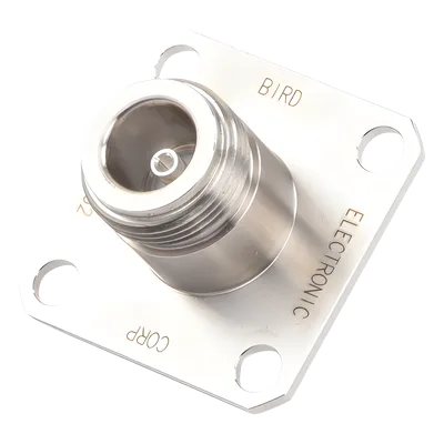 Conector N Hembra / Cambio Rápido QC / No-Soldable / Panel 4 Perforaciones 18 mm / 0.71 in / Níquel-Plata-Teflón