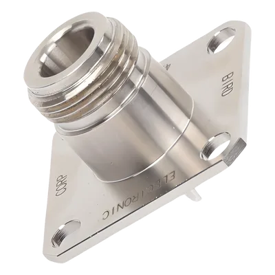 Conector N Hembra / Cambio Rápido QC / No-Soldable / Panel 4 Perforaciones 18 mm / 0.71 in / Níquel-Plata-Teflón