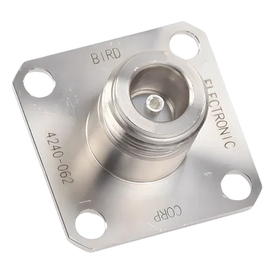 Conector N Hembra / Cambio Rápido QC / No-Soldable / Panel 4 Perforaciones 18 mm / 0.71 in / Níquel-Plata-Teflón