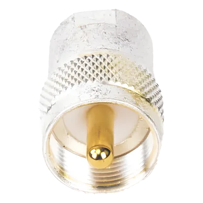 Adaptador Coaxial / Hembra UNIDAPT a Macho UHF PL-259 / Bronce Chapado Plata / Contactos Oro / Dieléctrico Teflón