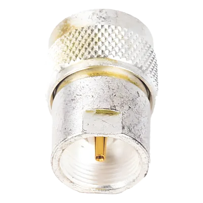 Adaptador Coaxial / Hembra UNIDAPT a Macho UHF PL-259 / Bronce Chapado Plata / Contactos Oro / Dieléctrico Teflón