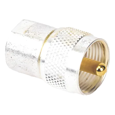 Adaptador Coaxial / Hembra UNIDAPT a Macho UHF PL-259 / Bronce Chapado Plata / Contactos Oro / Dieléctrico Teflón