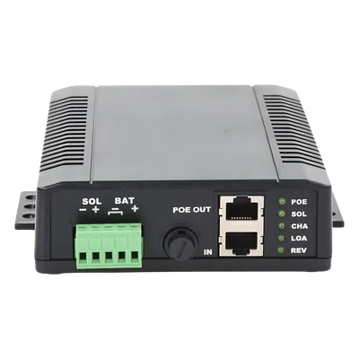 Controlador Solar POE, Entrada 12 Vcc Hasta un Panel Solar de 125 Watts, Salida PoE Pasivo en 24 Vcc Hasta 20 Watts Máximo.