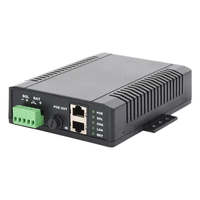 Controlador Solar POE, Entrada 12 Vcc Hasta un Panel Solar de 125 Watts, Salida PoE Pasivo en 24 Vcc Hasta 20 Watts Máximo.