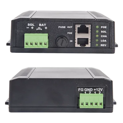 Controlador Solar POE, Entrada 12 Vcc Hasta un Panel Solar de 125 Watts, Salida PoE Pasivo en 24 Vcc Hasta 20 Watts Máximo.