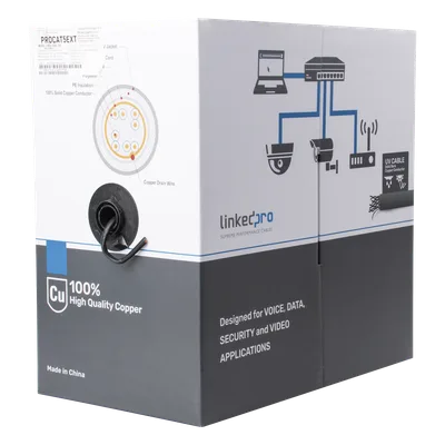 Bobina de Cable / Cat5e / FTP / 305 m (1000 pies) / Blindado / Intemperie CMX / 24 AWG / Cobre / Negro