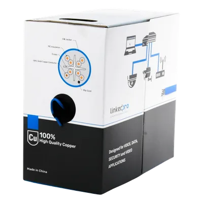 Bobina de Cable Cat6+ / 305 m (1000 pies) / CM / Calibre 23 / 250 MHz / 100% Cobre / Sin Blindaje / Interior